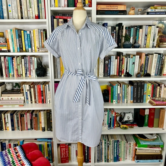 Pendleton Blue and White Striped belted shirt dress - Picture 3 of 8